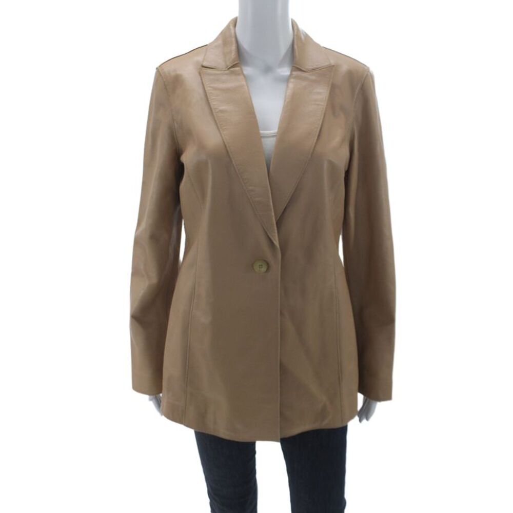 Cole Haan Women Basic Leather Geometric Button Long Sleeve Jacket Size S